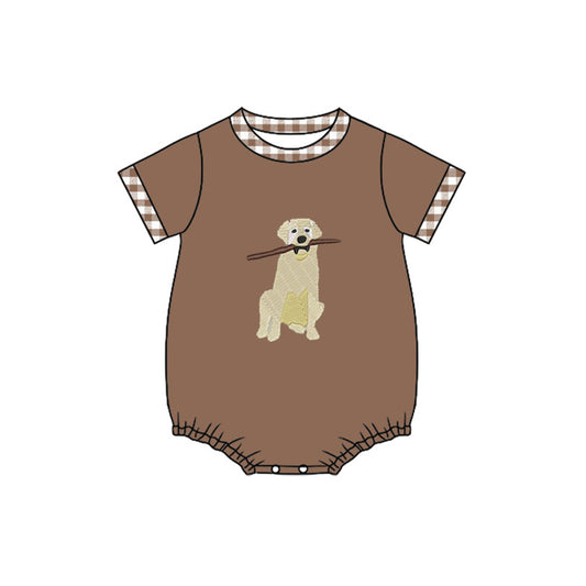 (Pre Order) No moq SR3470 pre-order baby boy clothes puppy brown short sleeve romper-2025.10.31