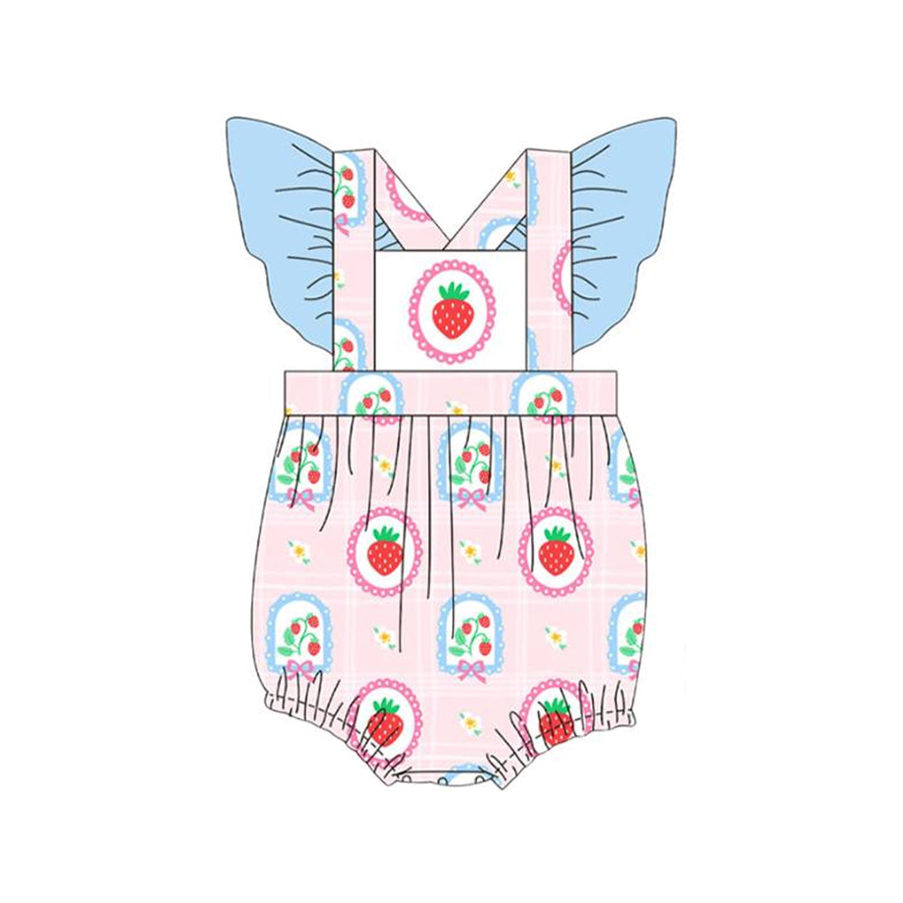 (Pre Order) No moq SR3475 pre-order bab girl clothes strawberry flying sleeve romper-2025.11.1