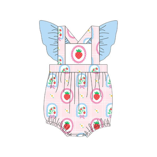 (Pre Order) No moq SR3475 pre-order bab girl clothes strawberry flying sleeve romper-2025.11.1