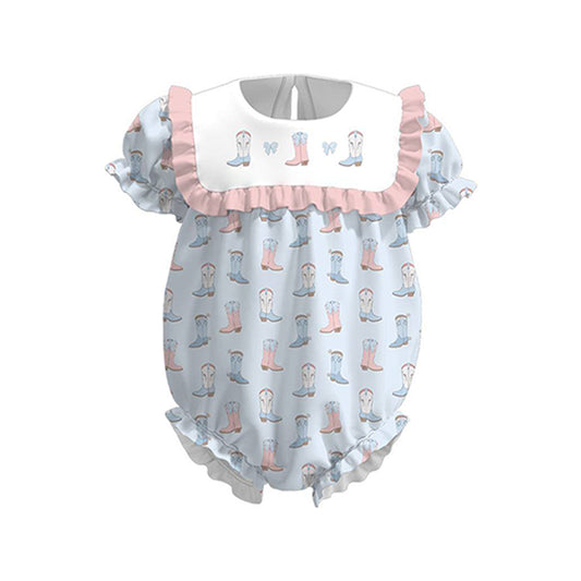 (Pre Order) No moq SR3485 pre-order baby girl clothes boots bow short sleeve romper-2025.11.4