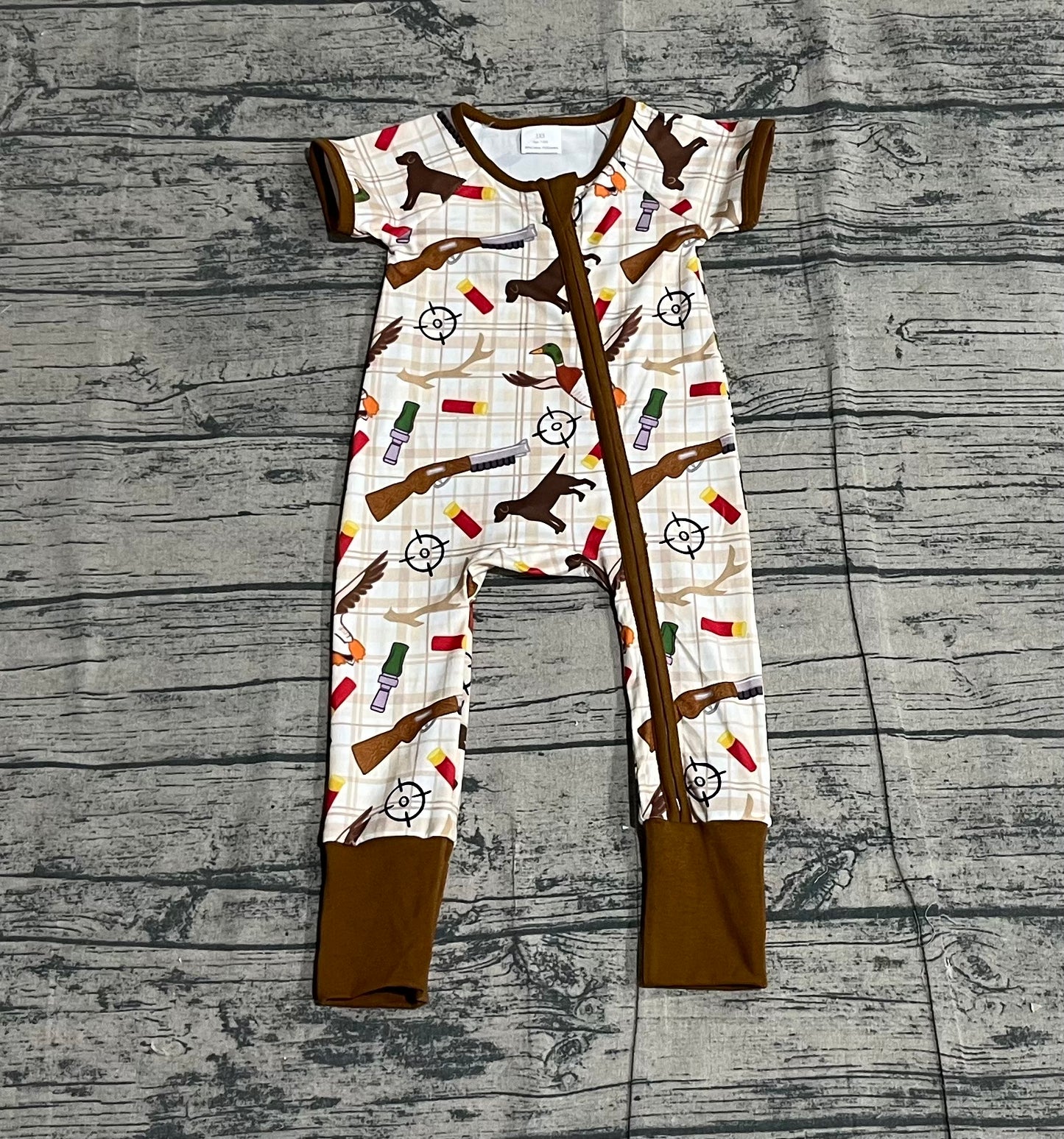 (Pre Order) No moq SR3497 pre-order baby boy clothes duck gun puppy short sleeve romper-2025.11.20