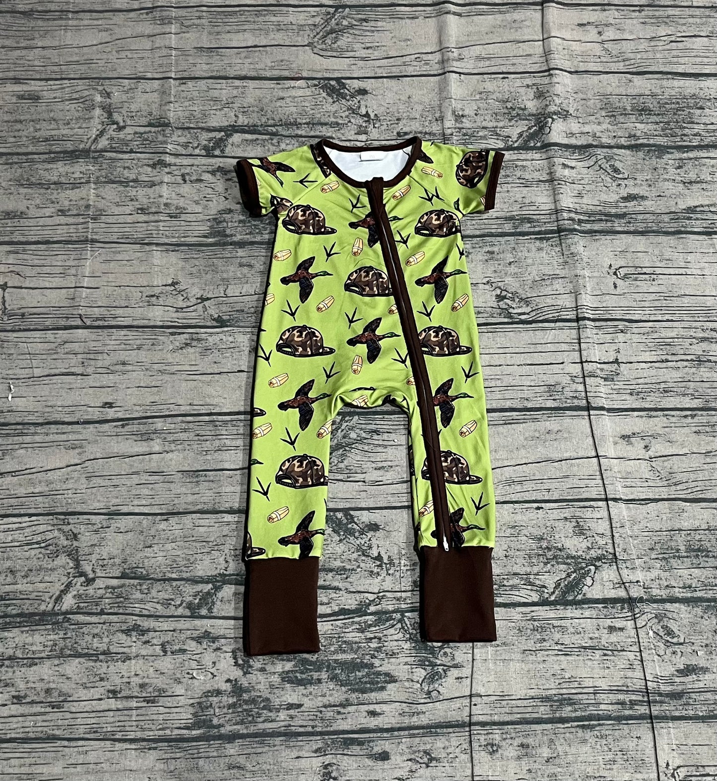 (Pre Order) No moq SR3499 pre-order baby boy clothes duck hat green short sleeve romper-2025.11.20