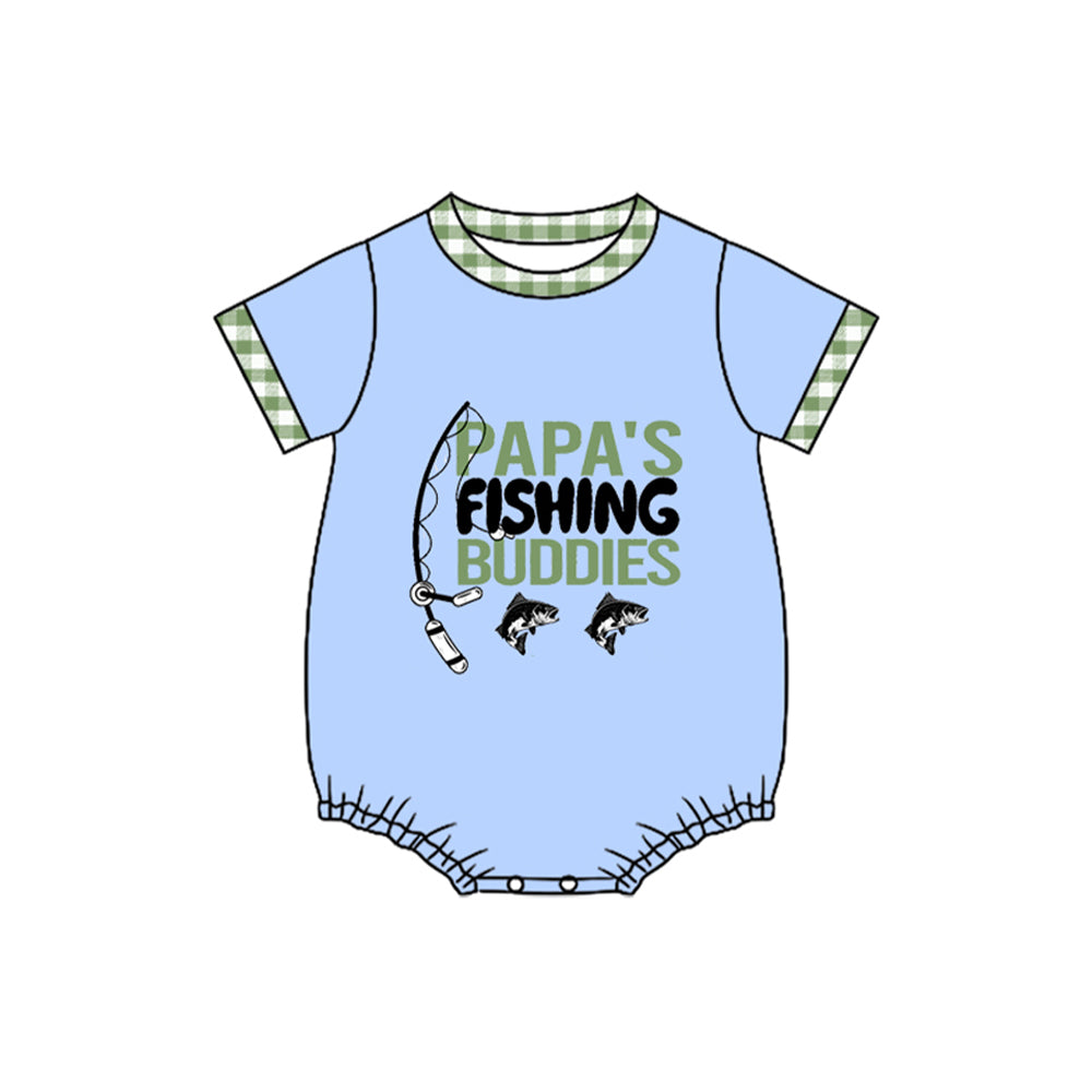 (Pre Order) No moq SR3530 pre-order baby boy clothes PAPA FISHING short Sleeve romper-2025.11.10