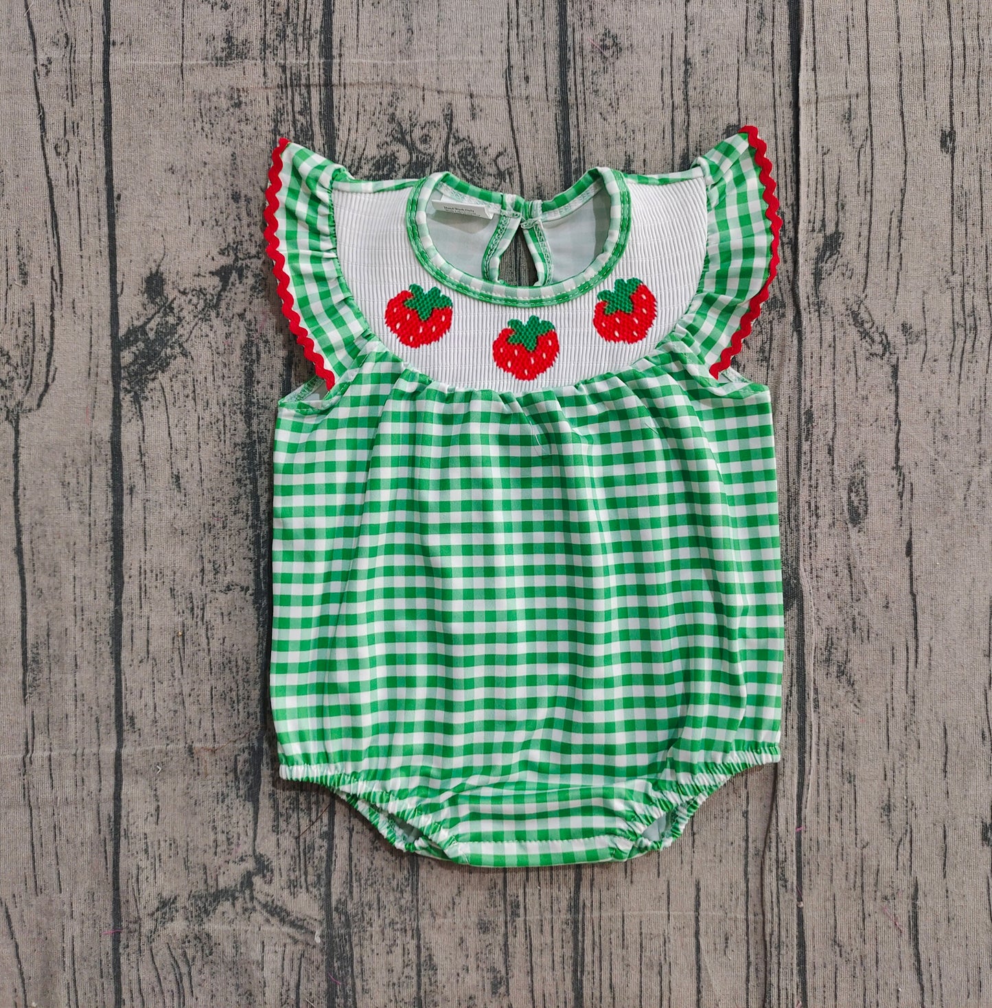 (Pre Order) No moq SR3550 pre-order baby girl clothes smock strawberry green flying Sleeve romper-2025.11.24