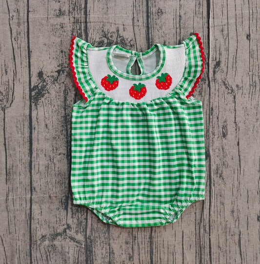 (Pre Order) No moq SR3550 pre-order baby girl clothes smock strawberry green flying Sleeve romper-2025.11.24