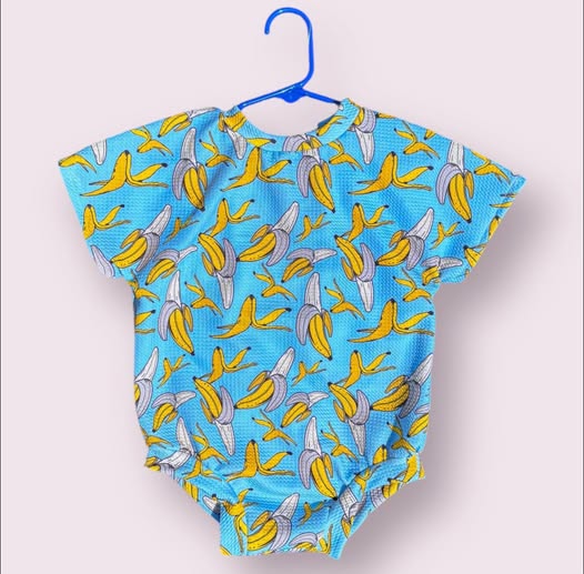 (Pre Order) No moq SR3552 pre-order baby girl clothes banana blue short Sleeve romper-2025.11.14