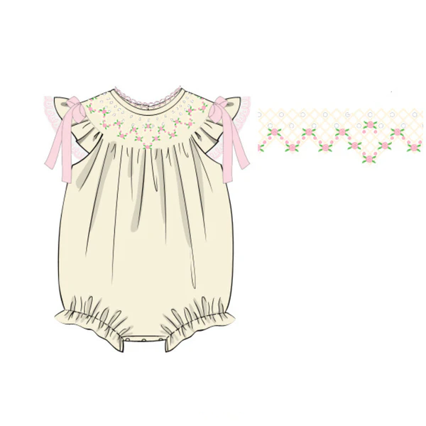 (Pre Order) No moq SR3561 pre-order baby girl clothes bow floral flying sleeve romper-2025.11.14