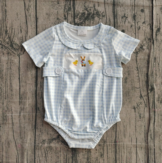 (Pre Order) No moq SR3566 pre-order baby boy clothes bunny blue short sleeve romper-2025.11.25