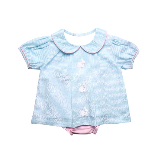 (Pre Order) No moq SR3567 pre-order baby girl clothes bunny blue short sleeve romper-2025.11.14
