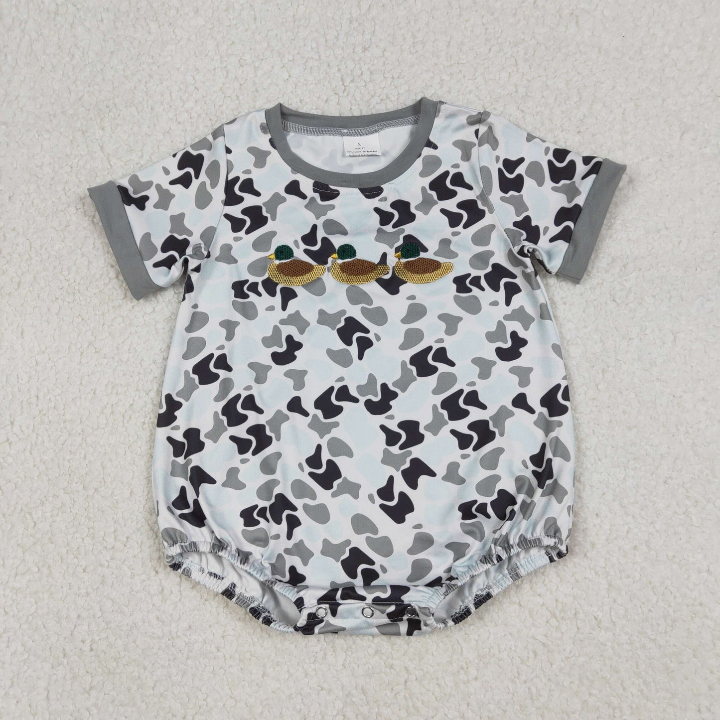 RTS NO MOQ Sibling Baby boy clothes embroidery duck camouflage short-sleeved rompers