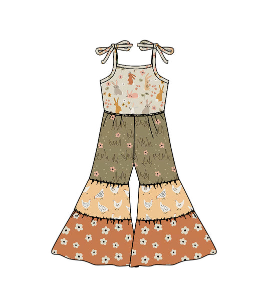 (Pre Order) No moq SR3583 PRE-ORDER baby girl clothes summer bunny floral suspender jumpsuit -2025.11.18