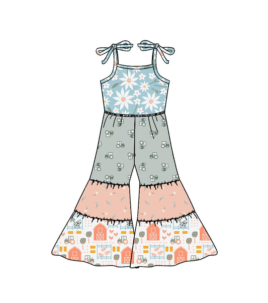 (Pre Order) No moq SR3587 PRE-ORDER baby girl clothes summer floral farm suspender jumpsuit -2025.11.18
