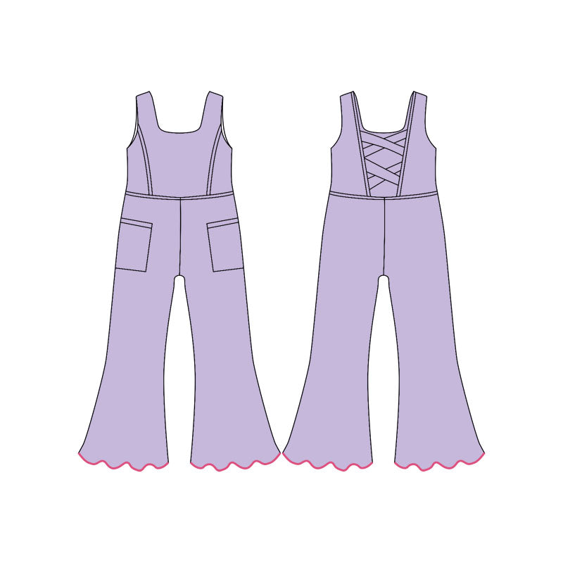 (Pre Order) No moq SR3600 PRE-ORDER baby girl clothes summer yoga light purple suspender jumpsuit -2025.11.19