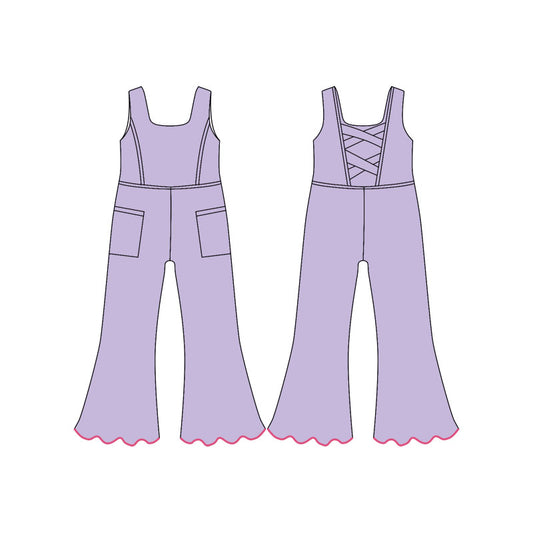 (Pre Order) No moq SR3600 PRE-ORDER baby girl clothes summer yoga light purple suspender jumpsuit -2025.11.19