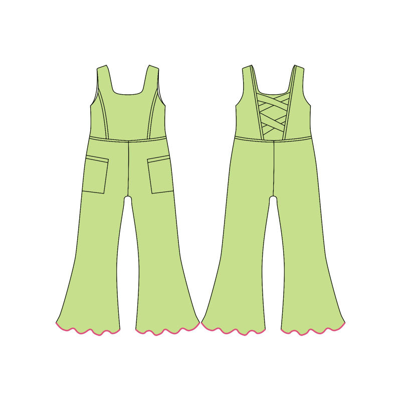 (Pre Order) No moq SR3604 PRE-ORDER baby girl clothes summer yoga green suspender jumpsuit -2025.11.19