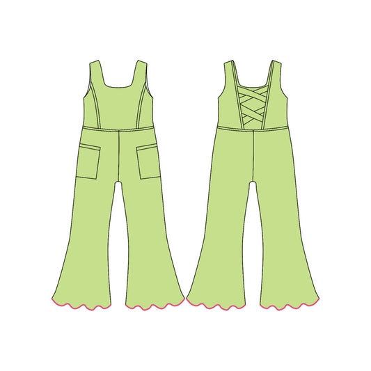 (Pre Order) No moq SR3604 PRE-ORDER baby girl clothes summer yoga green suspender jumpsuit -2025.11.19