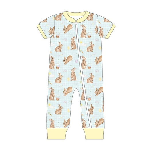 (Pre Order) No moq SR3612 pre-order baby boy clothes easter bunny short sleeve romper-2025.11.19
