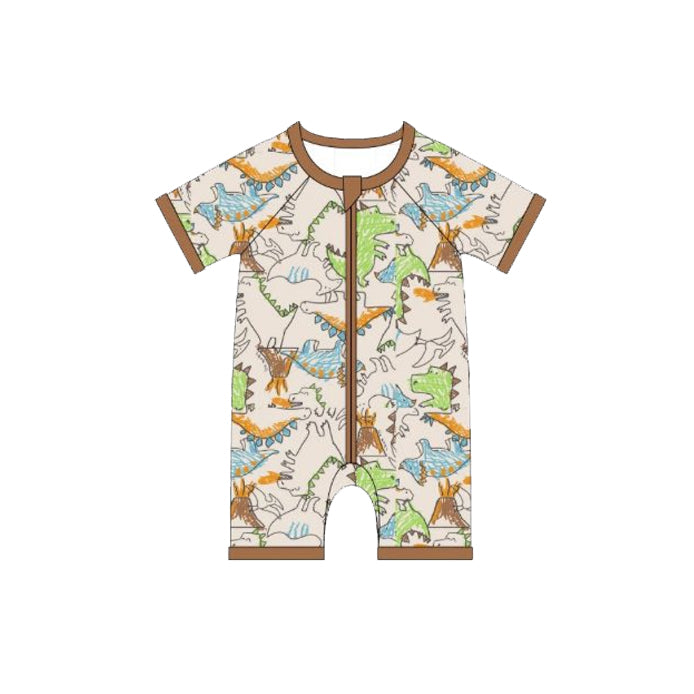 (Pre Order) No moq SR3614 pre-order baby boy clothes dinosaur short sleeve romper-2025.11.20