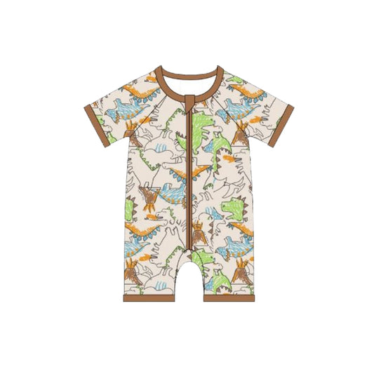 (Pre Order) No moq SR3614 pre-order baby boy clothes dinosaur short sleeve romper-2025.11.20