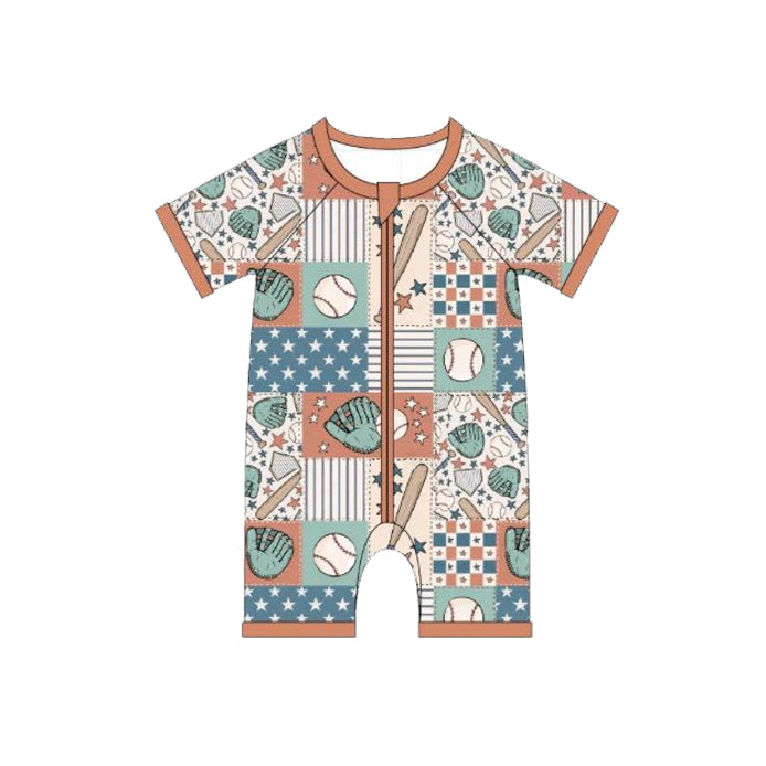 (Pre Order) No moq SR3615 pre-order baby boy clothes baseball short sleeve romper-2025.11.20