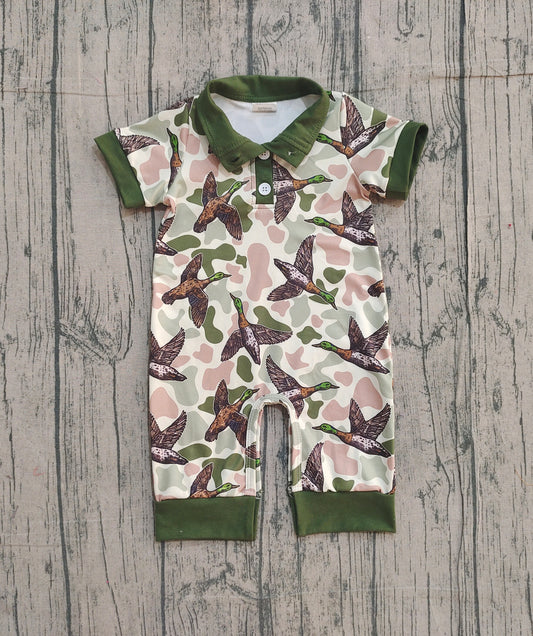 (Pre Order) No moq SR3634 pre-order baby boy clothes camouflage duck short sleeve romper-2025.12.7