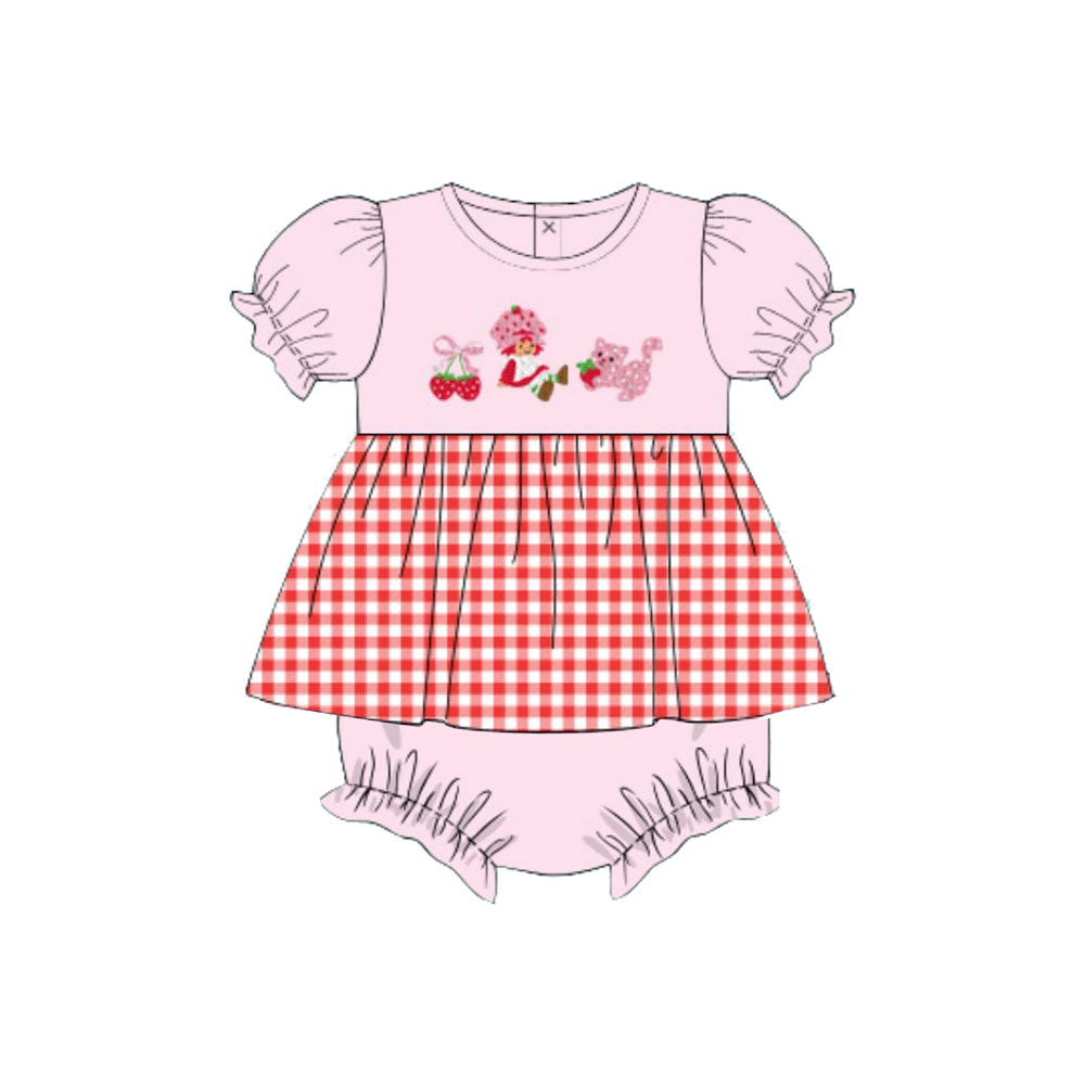 (Pre Order) No moq SR3645 pre-order baby girl clothes strawberry bow short sleeve romper-2025.11.22