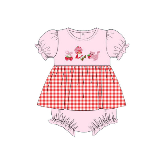 (Pre Order) No moq SR3645 pre-order baby girl clothes strawberry bow short sleeve romper-2025.11.22