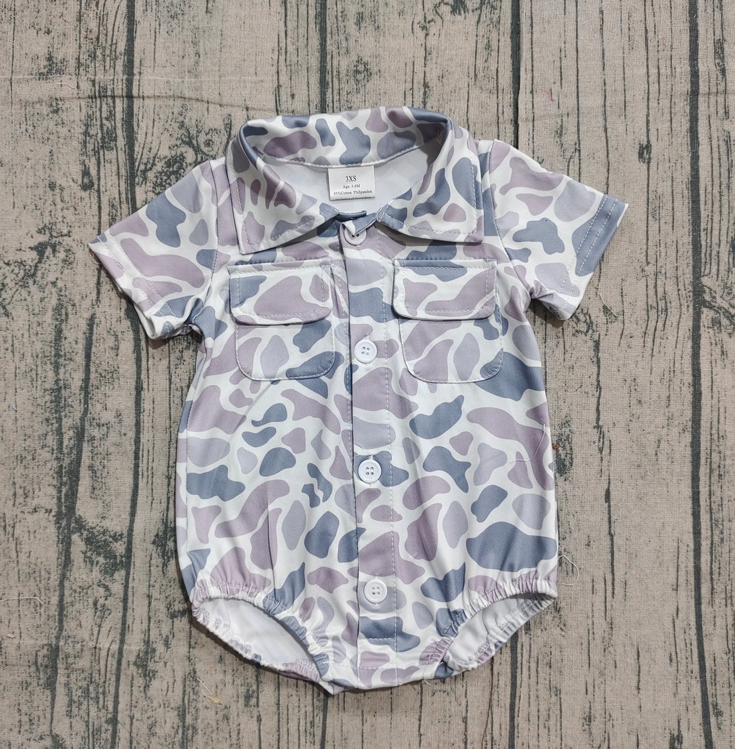 (Pre Order) No moq SR3654 pre-order baby boy clothes camouflage short sleeve romper-2025.12.3