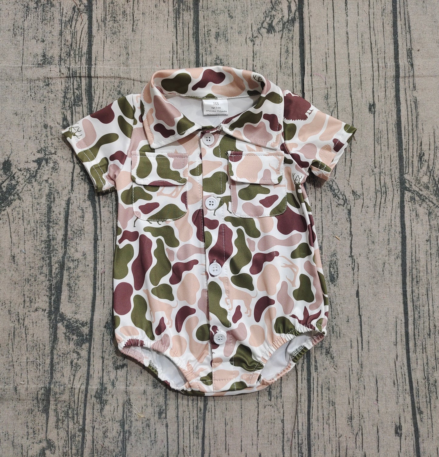 (Pre Order) No moq SR3657 pre-order baby boy clothes camouflage short sleeve romper-2025.12.3