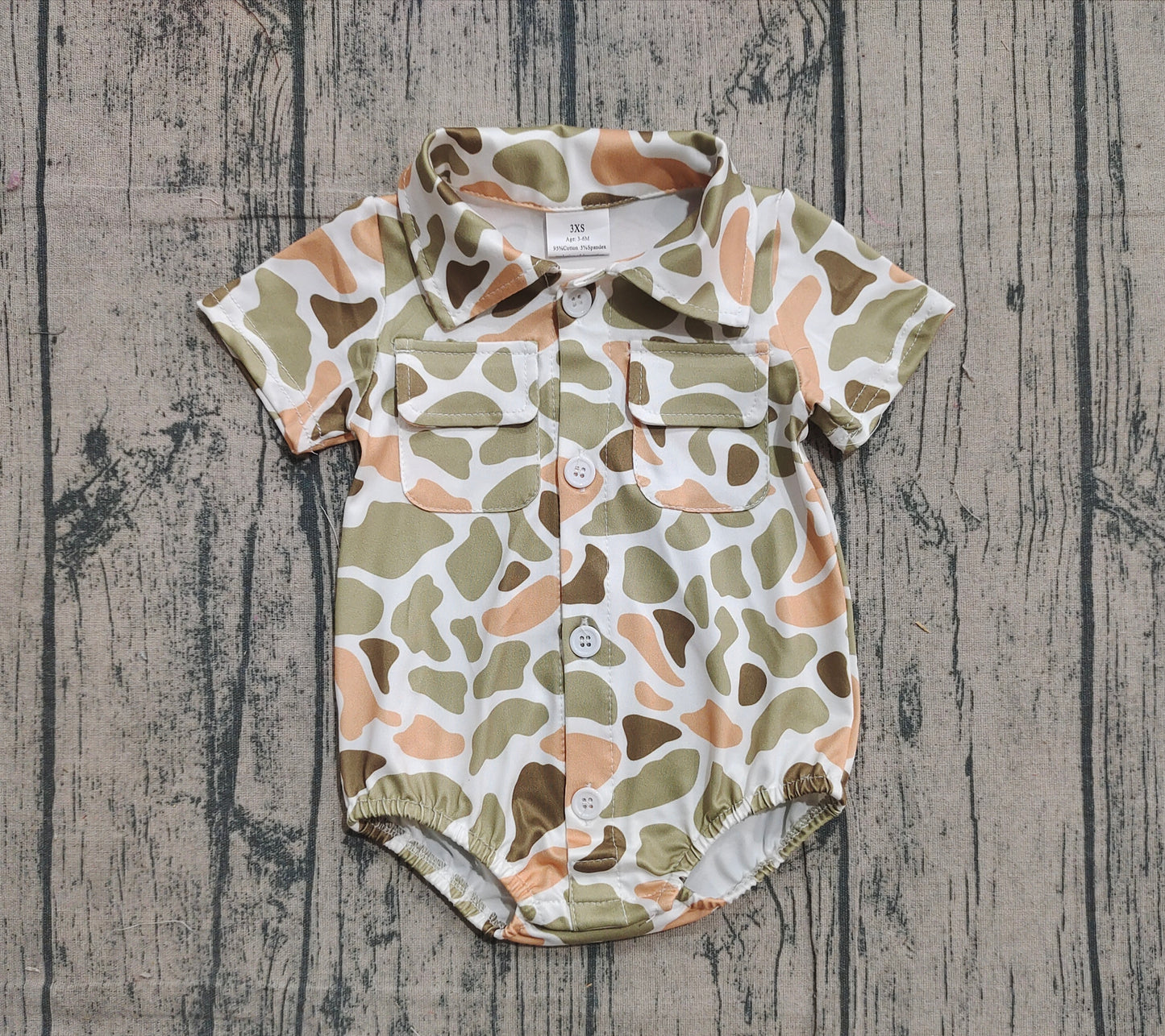 (Pre Order) No moq SR3658 pre-order baby boy clothes camouflage short sleeve romper-2025.12.3