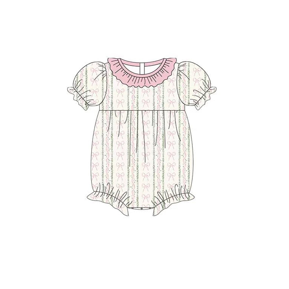 (Pre Order) No moq SR3671 pre-order baby girl clothes bow floral short sleeve romper-2025.11.24