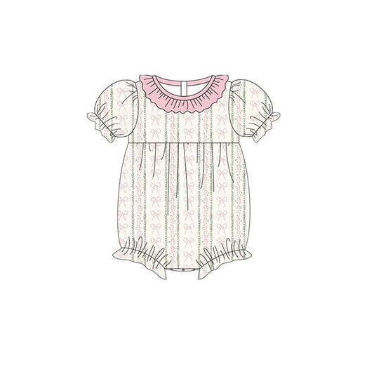 (Pre Order) No moq SR3671 pre-order baby girl clothes bow floral short sleeve romper-2025.11.24