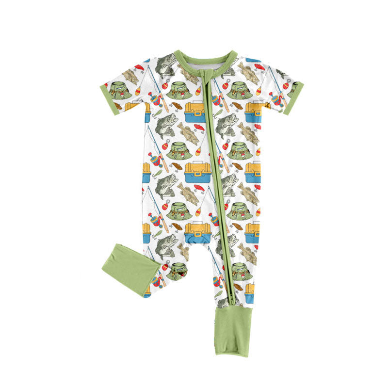 (Pre Order) No moq SR3679 pre-order baby boy clothes fishing short sleeve romper-2025.11.25
