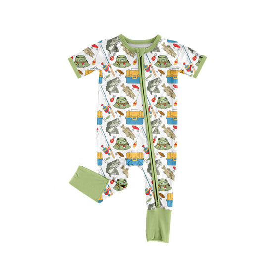 (Pre Order) No moq SR3679 pre-order baby boy clothes fishing short sleeve romper-2025.11.25