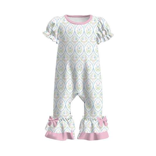 (Pre Order) No moq SR3685 pre-order baby girl clothes bow floral short sleeve romper-2025.11.25