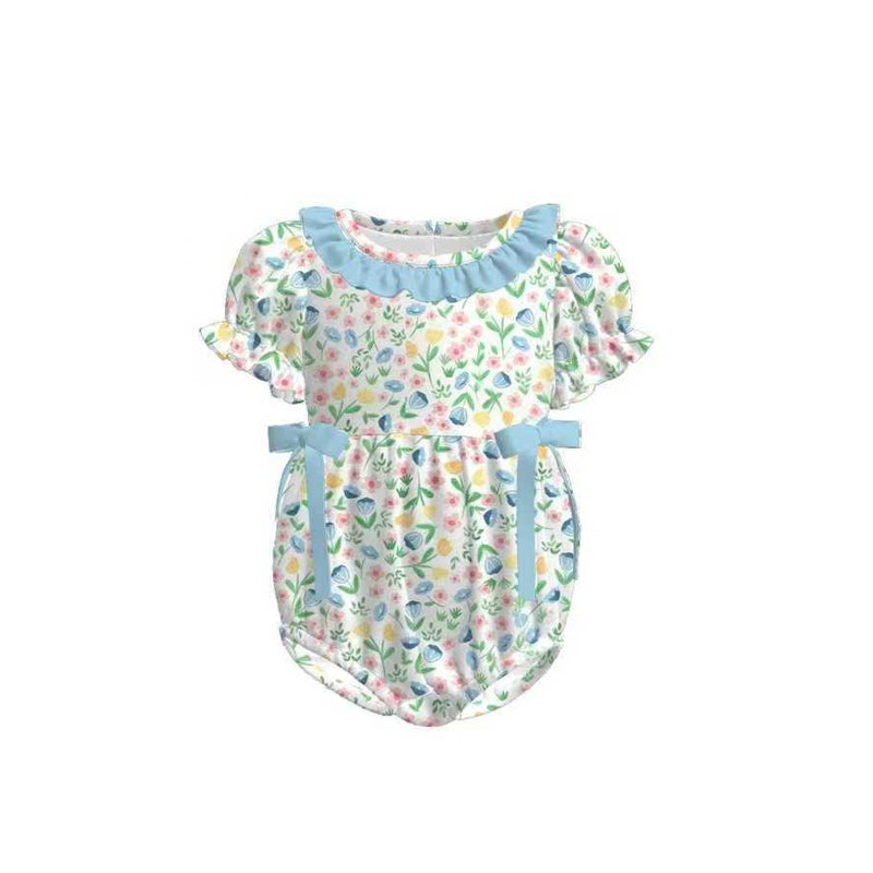 (Pre Order) No moq SR3691 pre-order baby girl clothes floral short sleeve romper-2025.11.25