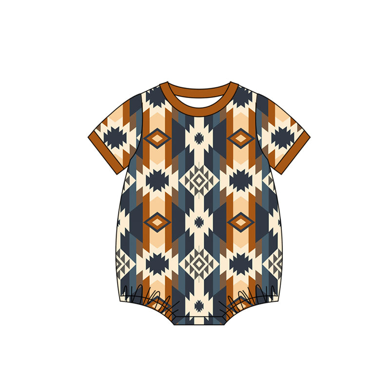(Pre Order) No moq pre-order baby boy clothes geometric short sleeve romper-2025.11.27