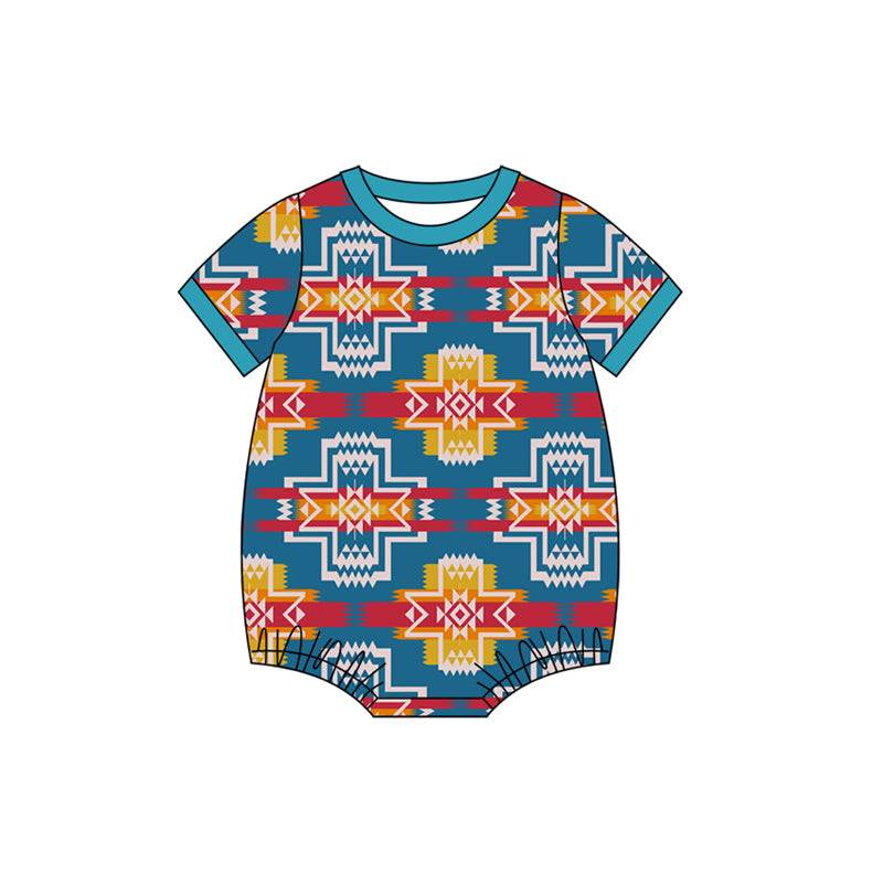 (Pre Order) No moq pre-order baby boy clothes geometric short sleeve romper-2025.11.27