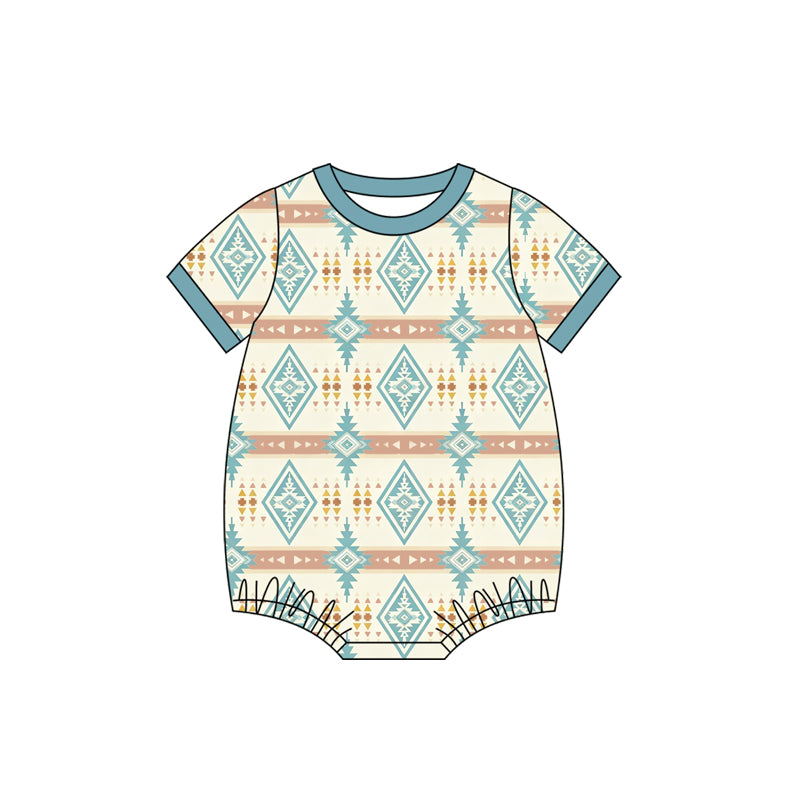 (Pre Order) No moq pre-order baby boy clothes geometric short sleeve romper-2025.11.27