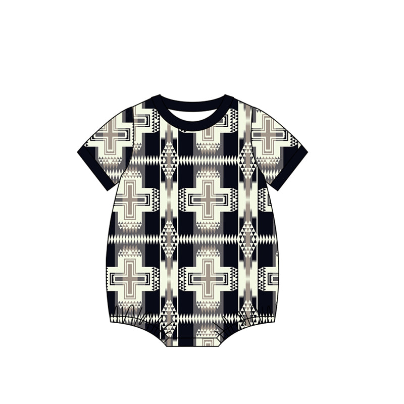 (Pre Order) No moq pre-order baby boy clothes geometric short sleeve romper-2025.11.27