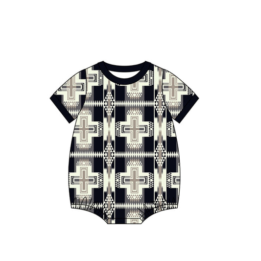 (Pre Order) No moq pre-order baby boy clothes geometric short sleeve romper-2025.11.27