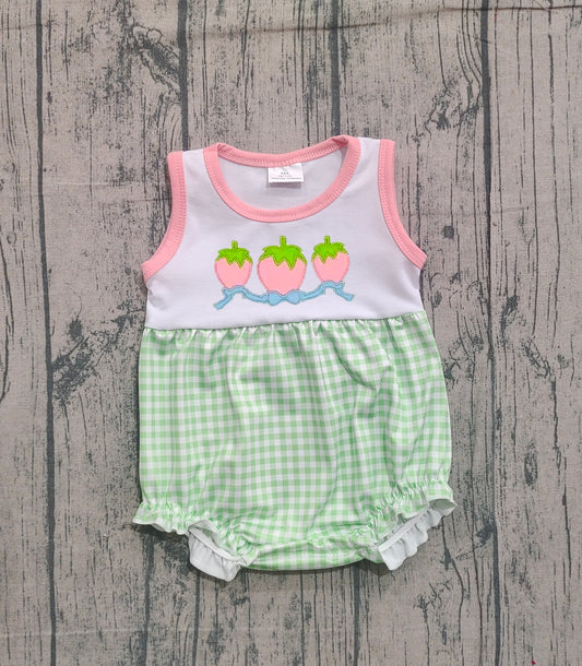 (Pre Order) No moq pre-order baby girl clothes embroidery strawberry bow sleeveless romper-25.12.7