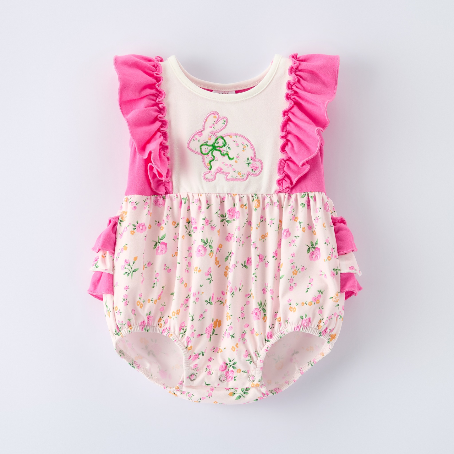 (Pre Order) No moq pre-order baby girl clothes bunny floral flying sleeve romper-25.11.29