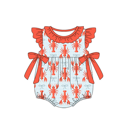 (Pre Order) No moq pre-order baby girl clothes lobster red flying sleeve romper-25.12.5