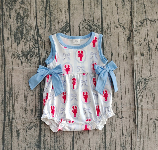 (Pre Order) No moq pre-order baby girl clothes lobster bow vest romper-25.12.29