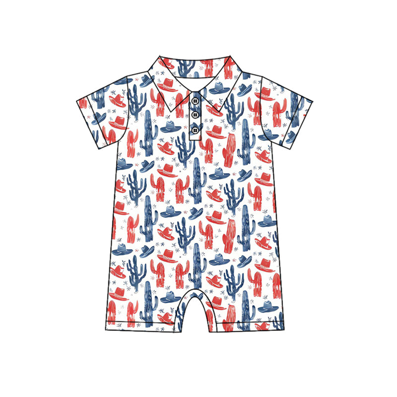 (Pre Order) No moq pre-order baby boy clothes catcus hat short sleeve romper-25.12.26