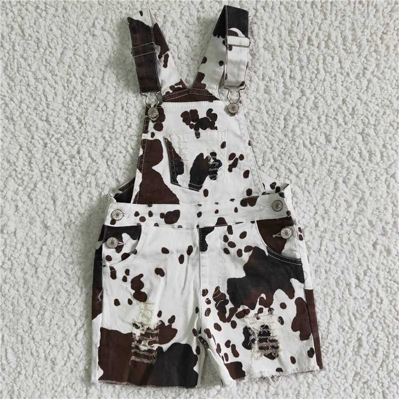 RTS NO MOQ baby girl clothes cow print denim overbell