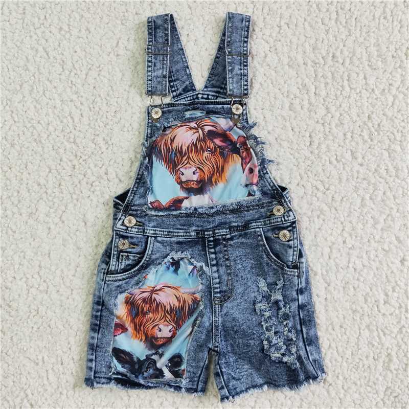 RTS NO MOQ baby girl clothes cow print denim overbell