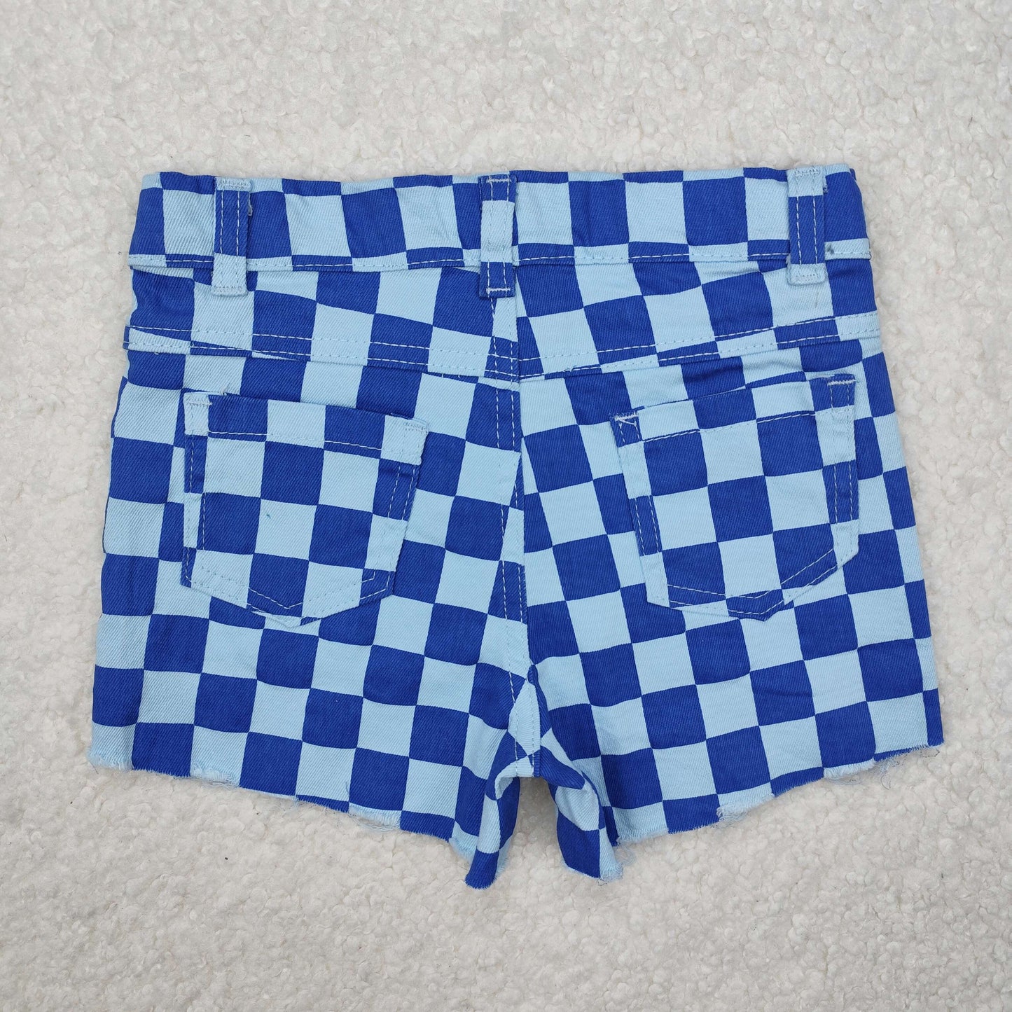 RTS NO MOQ ETA 5/7days Arrived SS0093 Blue Check Denim Shorts