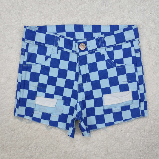 RTS NO MOQ ETA 5/7days Arrived SS0093 Blue Check Denim Shorts